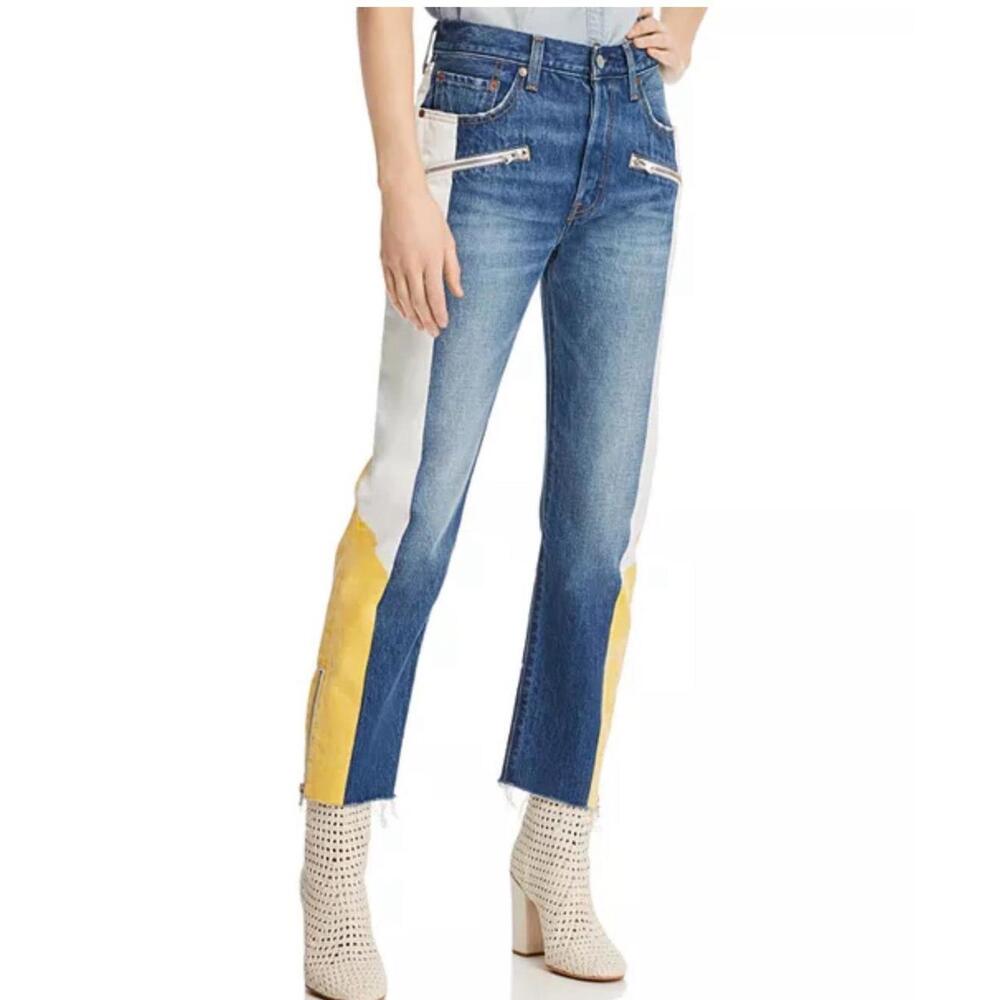 LEVI’S Premium 501 Cropped Moto Jean Color Block  Zipper Womens 30x28 Year 2018
